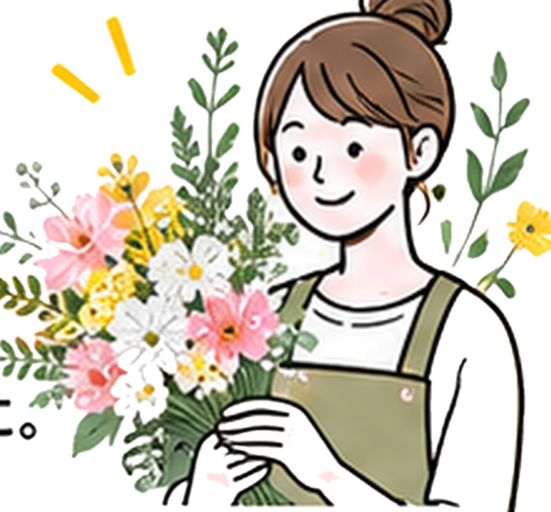 ブーケを抱える店員